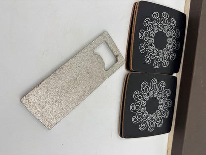 Vintage Geschenk-Set Sparkasse mit Untersetzer und Flaschenöffner