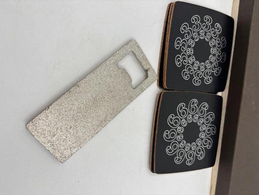 Vintage Geschenk-Set Sparkasse mit Untersetzer und Flaschenöffner