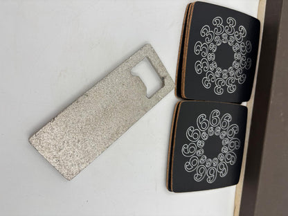 Vintage Geschenk-Set Sparkasse mit Untersetzer und Flaschenöffner