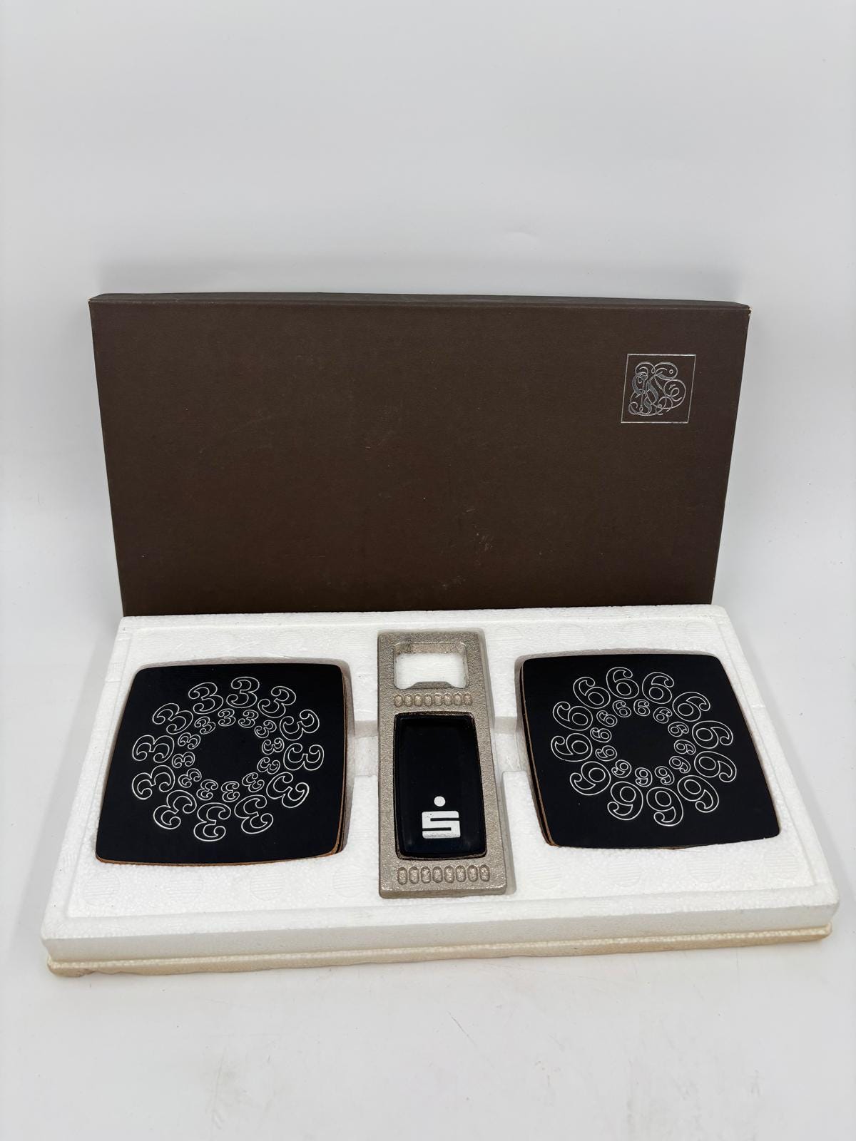 Vintage Geschenk-Set Sparkasse mit Untersetzer und Flaschenöffner