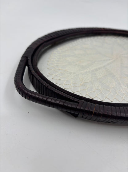 Vintage Tablett mit Glas und Häkeldeckchen ca. 30 cm