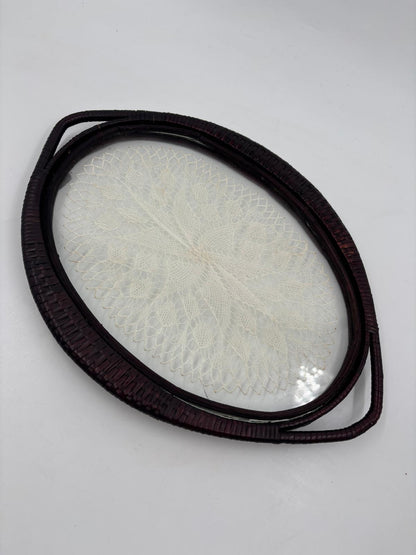 Vintage Tablett mit Glas und Häkeldeckchen ca. 30 cm