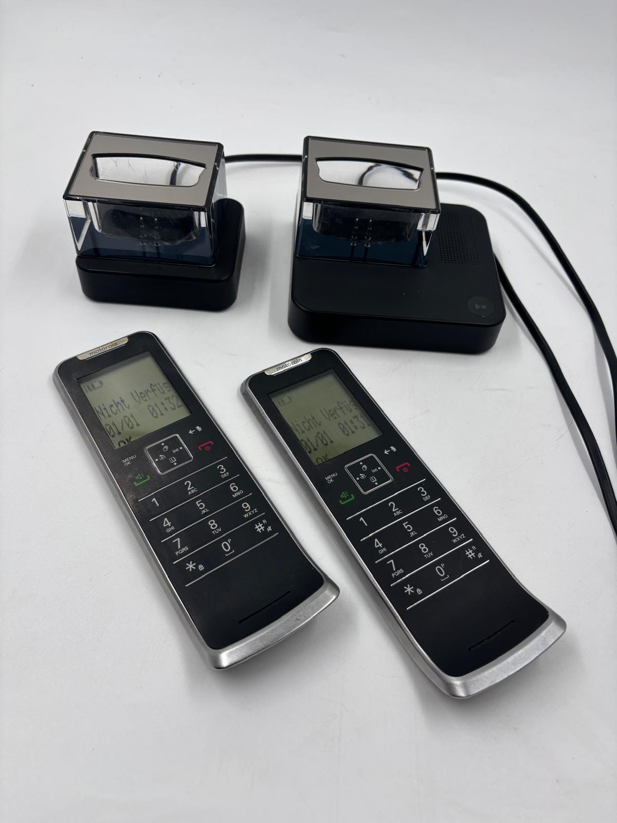 Vintage Schnurlostelefon IT.6.2TX von Motorola mit Anrufbeantworter und 2 Mobilteilen