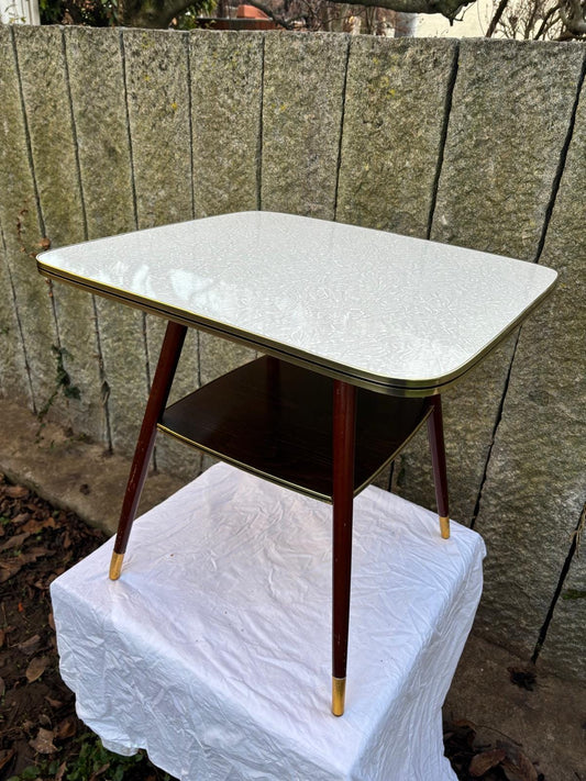 Vintage Beistelltisch Nierentisch drehbare Platte weiß Marmor-Optik von unbekannt