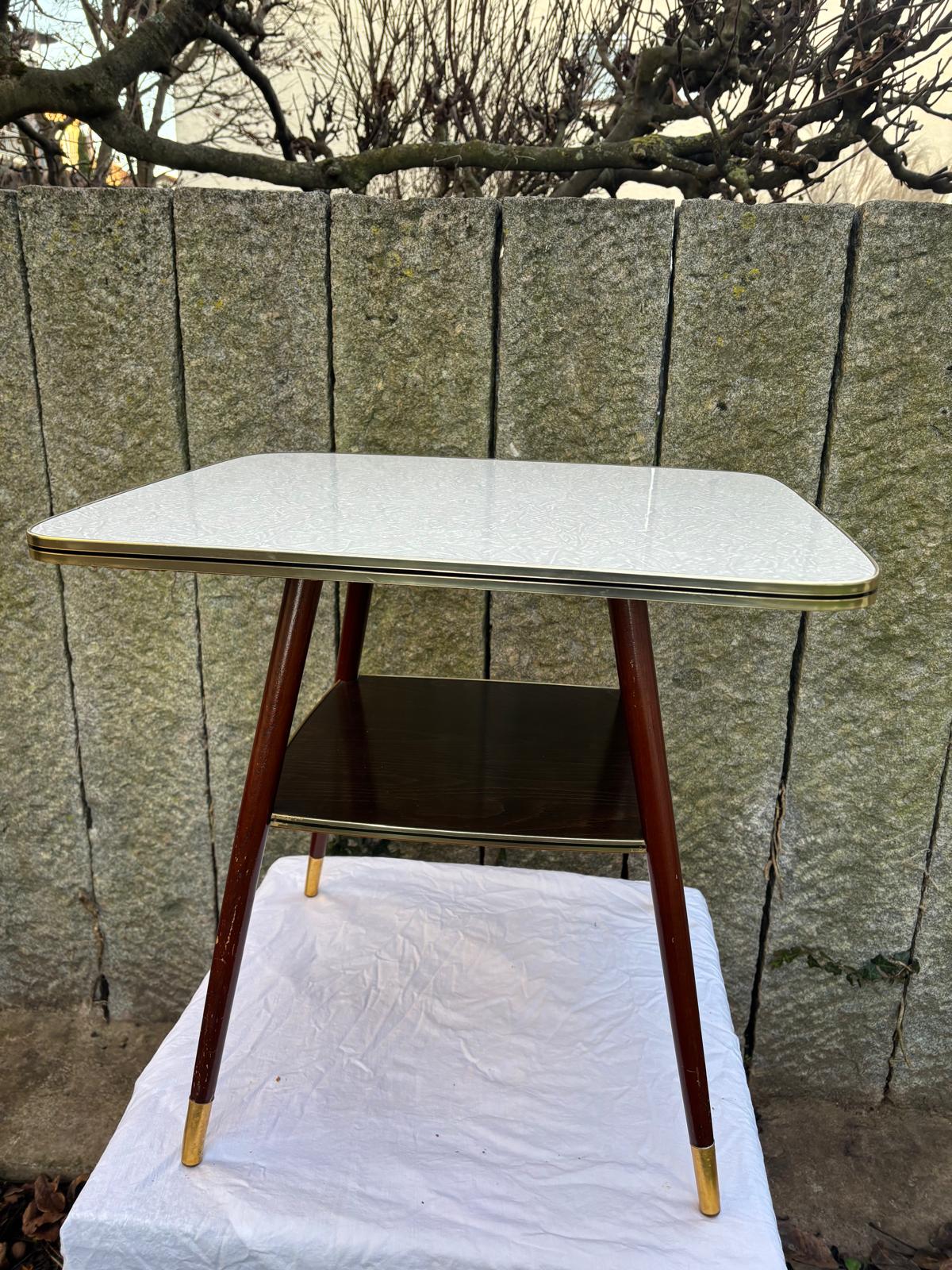 Vintage Beistelltisch Nierentisch drehbare Platte weiß Marmor-Optik von unbekannt