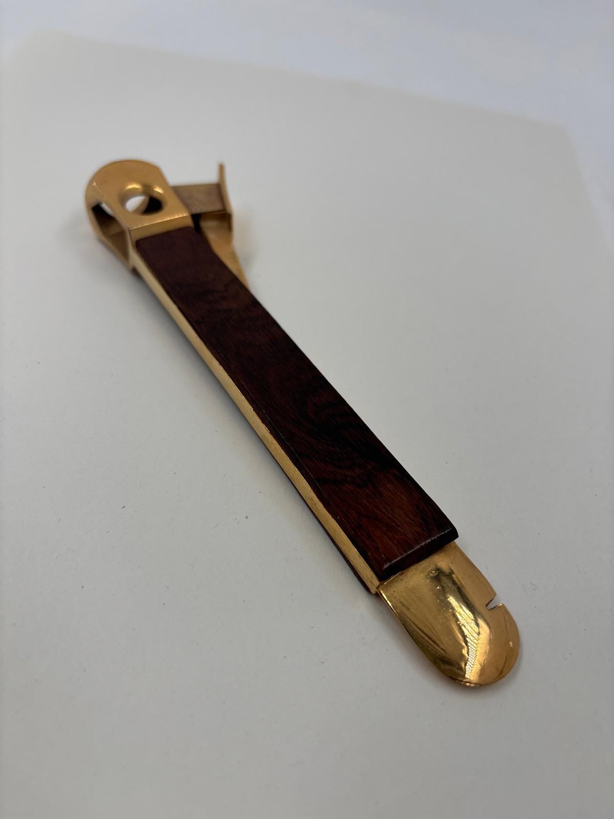 Vintage Zigarrenschneider goldfarben mit Holzeinlage