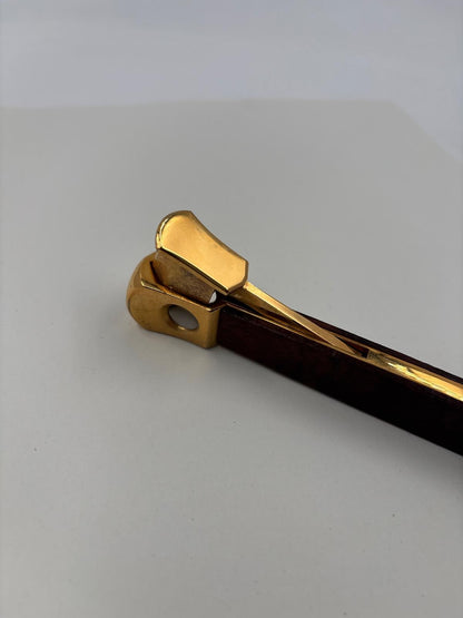 Vintage Zigarrenschneider goldfarben mit Holzeinlage