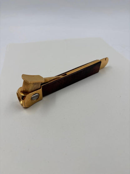 Vintage Zigarrenschneider goldfarben mit Holzeinlage