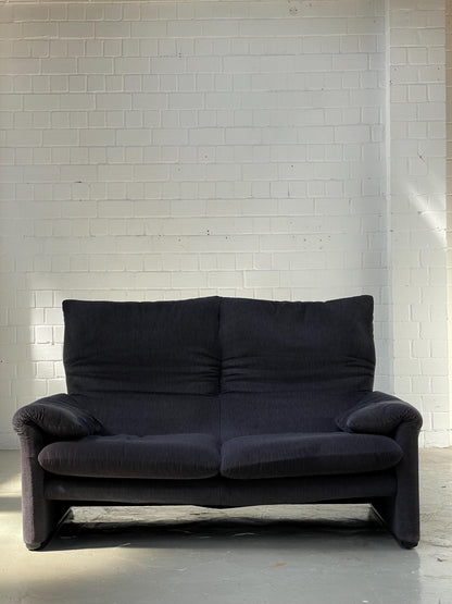 Vintage Sofa Maralunga von Vico Magistretti für Cassina gestreift schwarz anthrazit