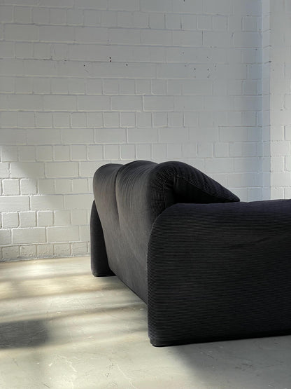 Vintage Sofa Maralunga von Vico Magistretti für Cassina gestreift schwarz anthrazit