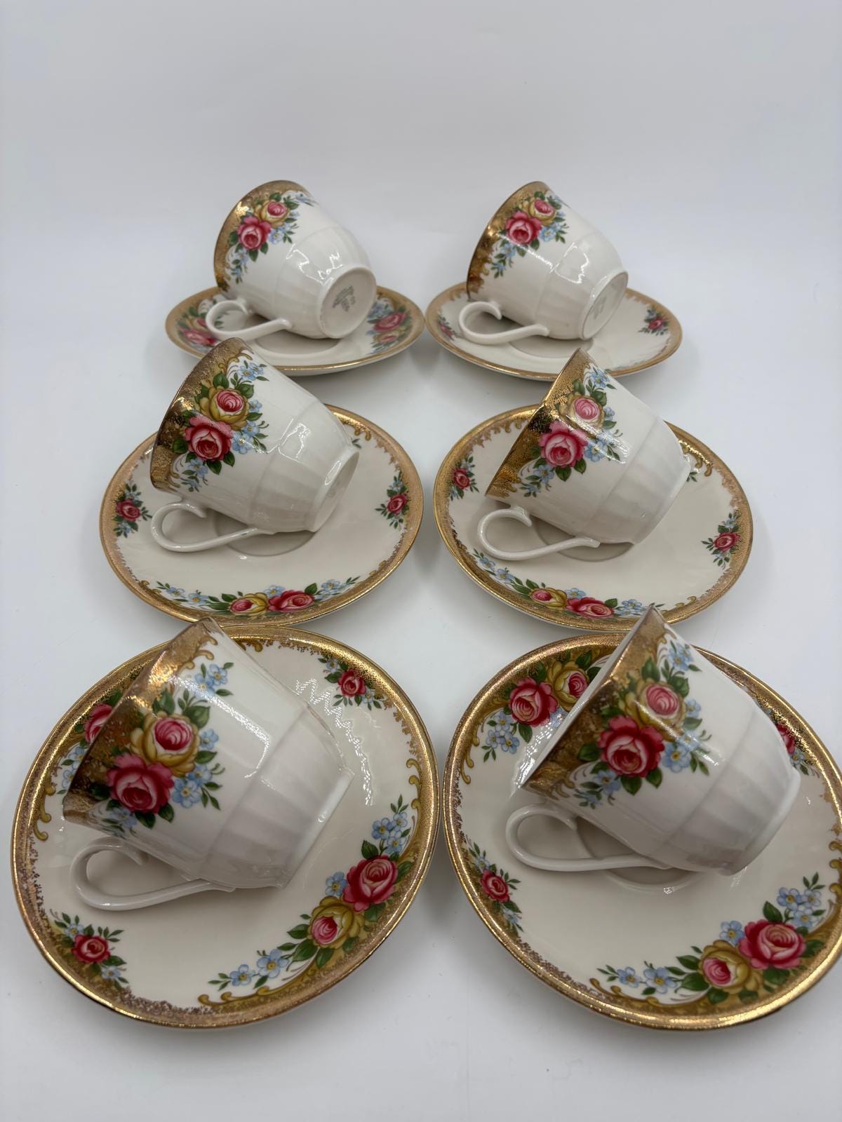 Vintage Kaffeeservice Set von 6 von Winterling mit Rosen und Golddekor