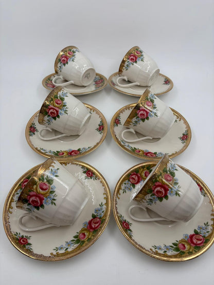 Vintage Kaffeeservice Set von 6 von Winterling mit Rosen und Golddekor