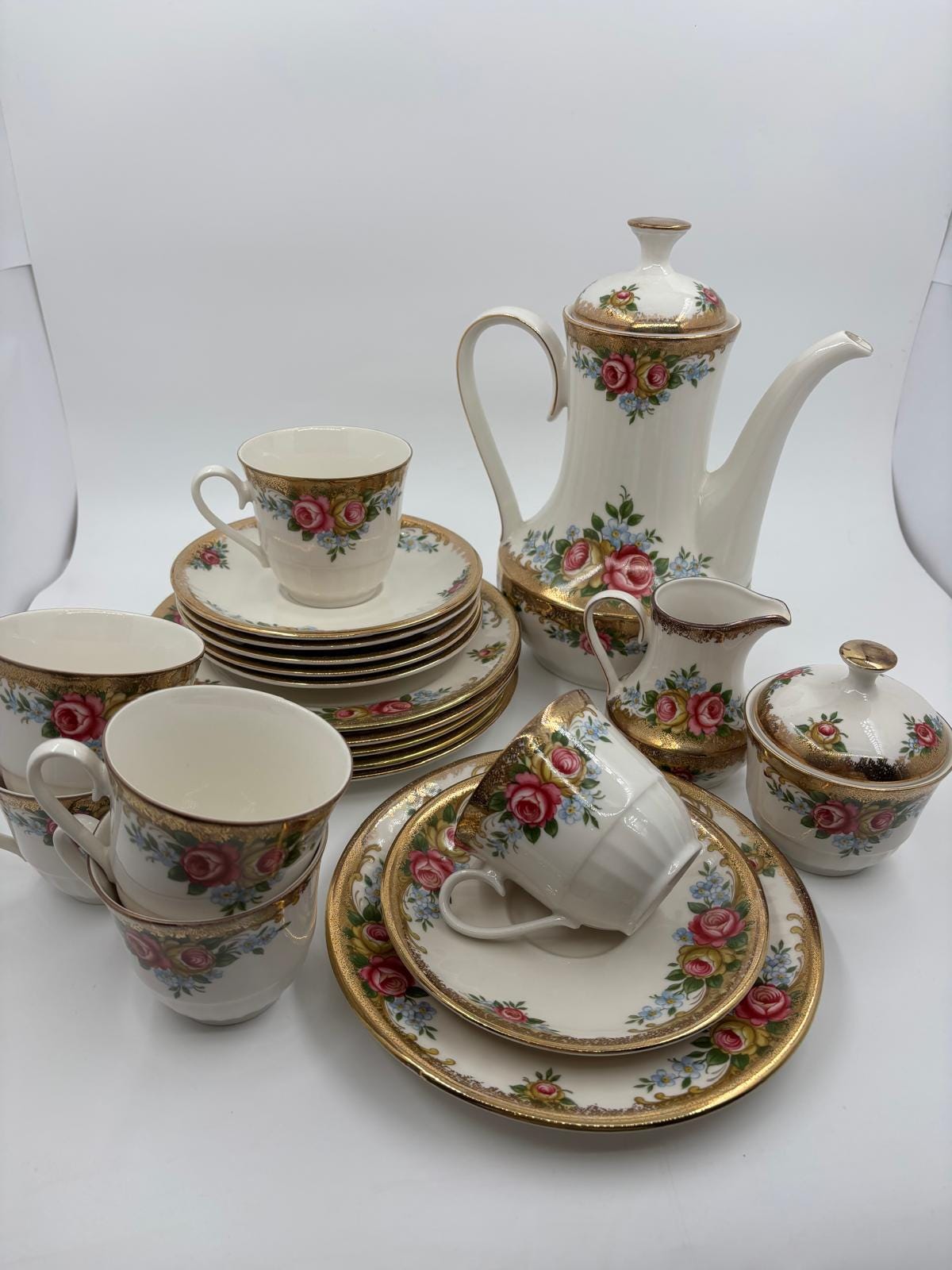 Vintage Kaffeeservice Set von 6 von Winterling mit Rosen und Golddekor
