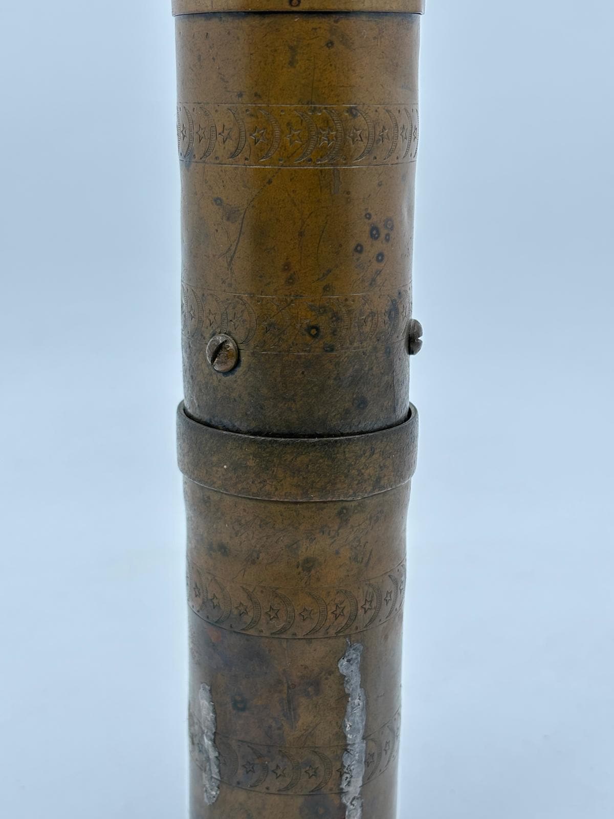 Vintage Kaffeemühle osmanisch Messing mit Mond und Stern stark gebraucht