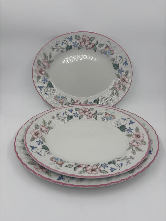 Vintage Teller Set von 3 von Wood und Sons England mit Blumenmuster
