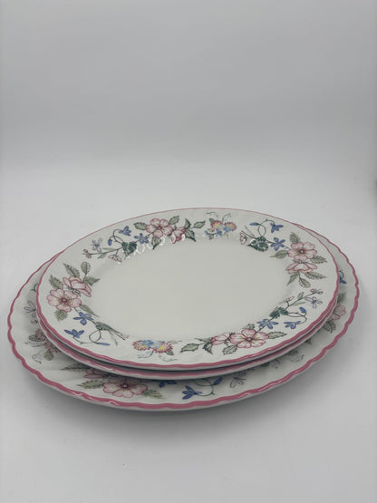 Vintage Teller Set von 3 von Wood und Sons England mit Blumenmuster