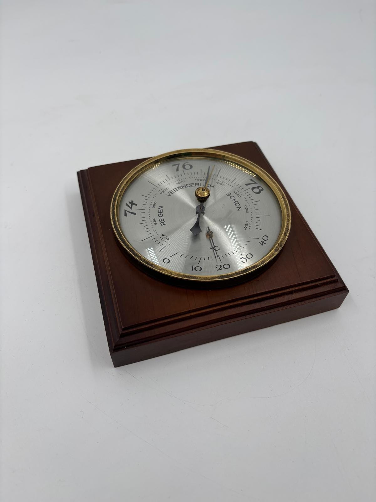 Vintage Barometer mit Thermometer als Wanddekoration aus Holz und Messing, funktionsfähig