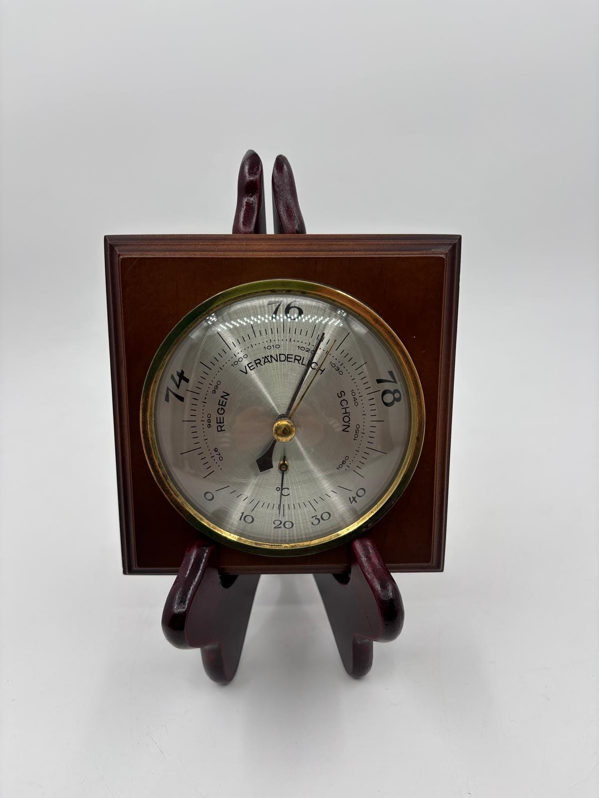 Vintage Barometer mit Thermometer als Wanddekoration aus Holz und Messing, funktionsfähig