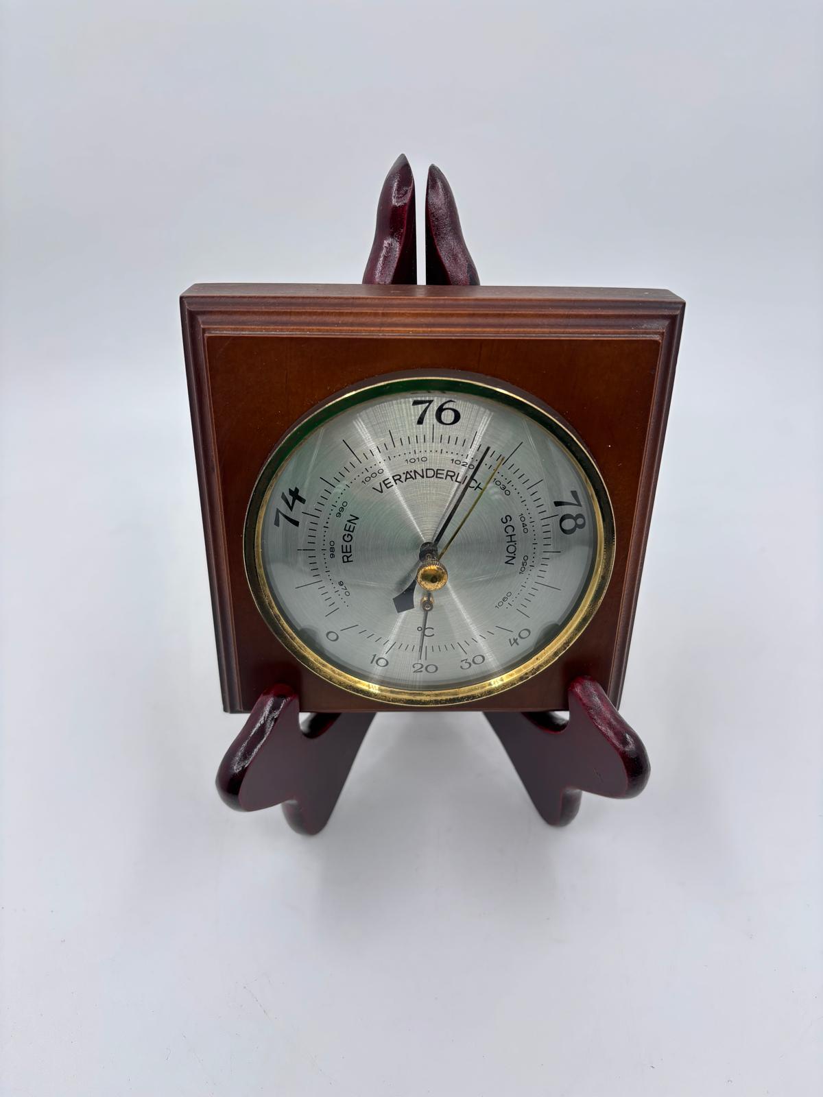 Vintage Barometer mit Thermometer als Wanddekoration aus Holz und Messing, funktionsfähig