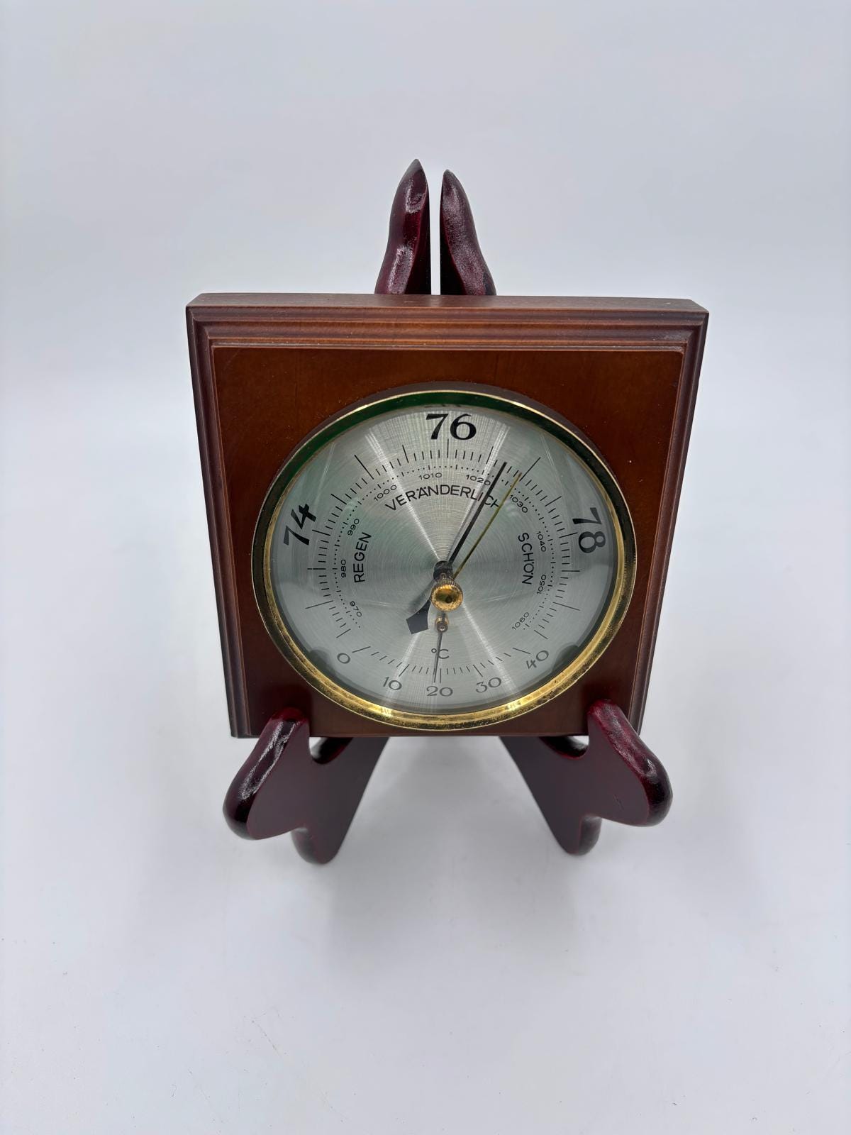Vintage Barometer mit Thermometer als Wanddekoration aus Holz und Messing, funktionsfähig