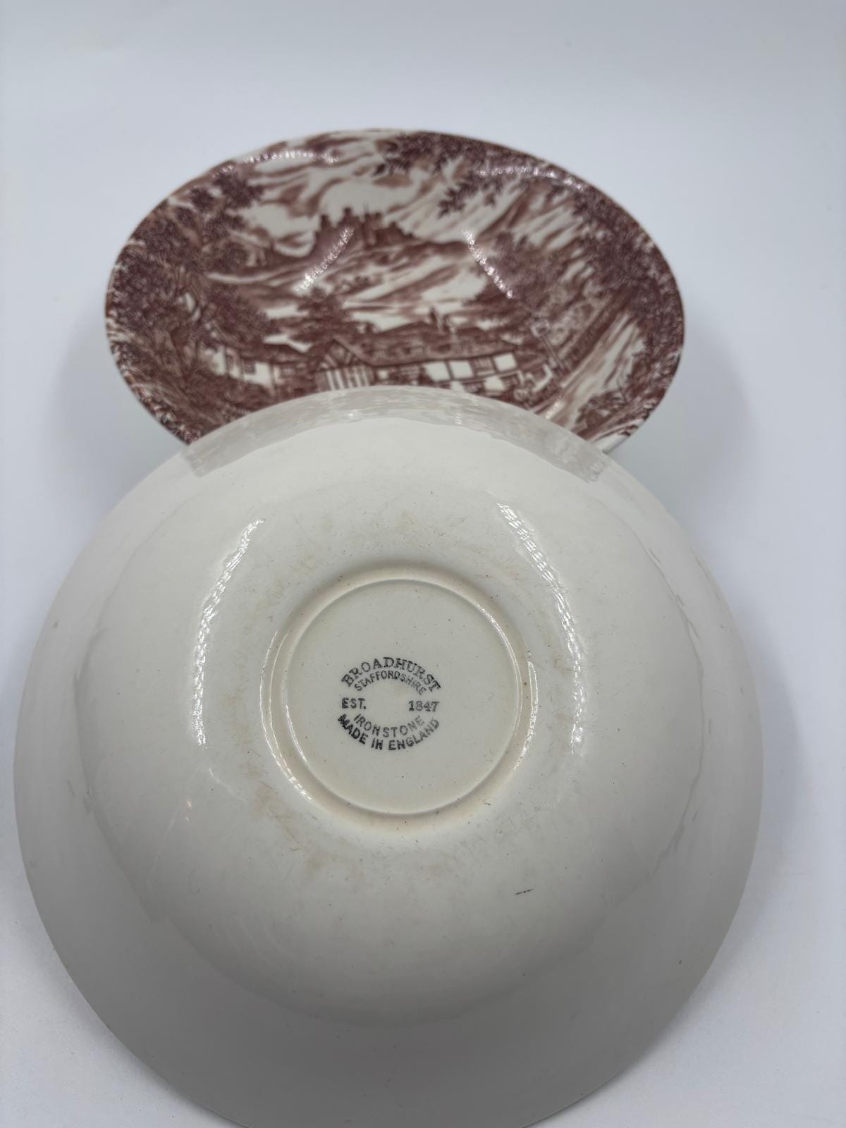 Vintage Schüssel Set von 2 Est. 1847 von Broadhurst Staffordshire braune Transferware