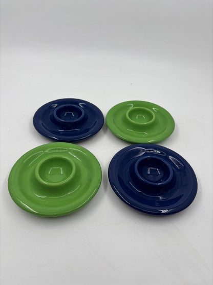 Vintage Kaffeeservice Set von 4 von Wächtersbacher Keramik blau grün Wellenrand-Dekor