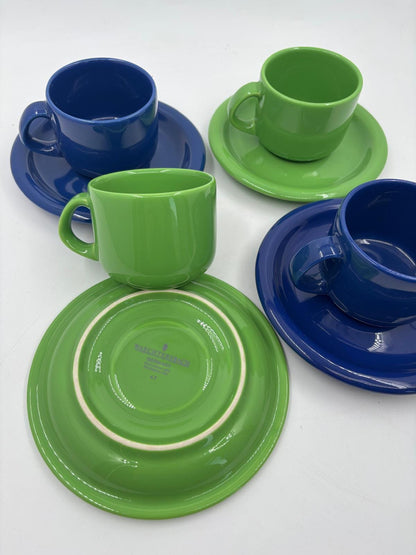 Vintage Kaffeeservice Set von 4 von Wächtersbacher Keramik blau grün Wellenrand-Dekor