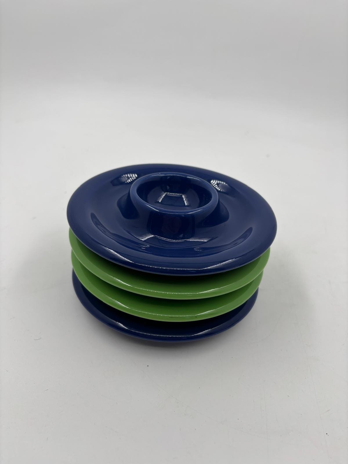 Vintage Kaffeeservice Set von 4 von Wächtersbacher Keramik blau grün Wellenrand-Dekor