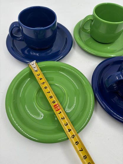 Vintage Kaffeeservice Set von 4 von Wächtersbacher Keramik blau grün Wellenrand-Dekor