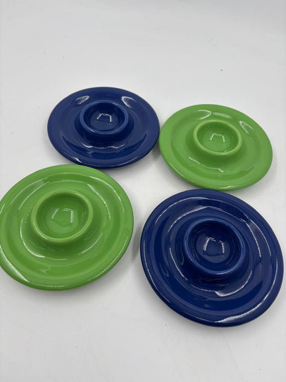 Vintage Kaffeeservice Set von 4 von Wächtersbacher Keramik blau grün Wellenrand-Dekor