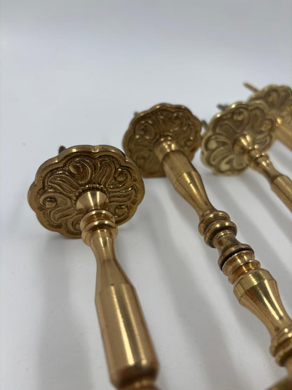 Vintage Raffhalter Set von 5 für Vorhang Gardine goldfarben Metall mit Rosetten und Schrauben