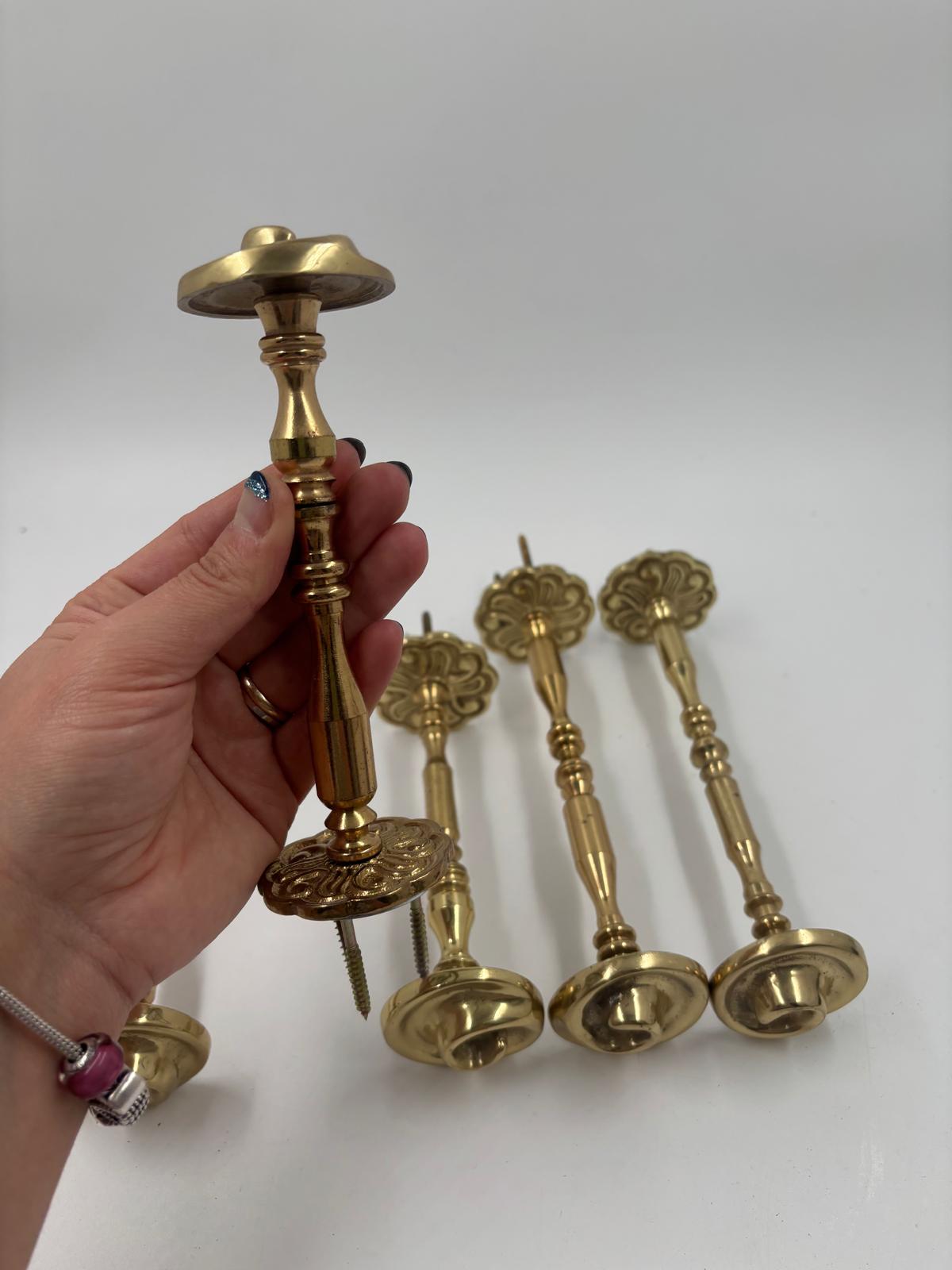 Vintage Raffhalter Set von 5 für Vorhang Gardine goldfarben Metall mit Rosetten und Schrauben