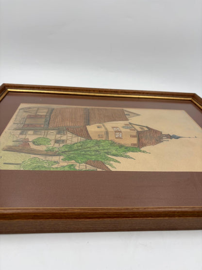 Vintage Bild Altstadt-Motiv im Holzrahmen ca. 40 x 30 cm