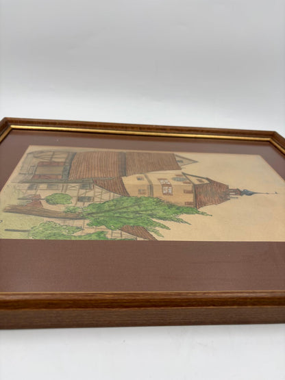 Vintage Bild Altstadt-Motiv im Holzrahmen ca. 40 x 30 cm