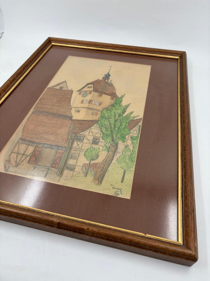 Vintage Bild Altstadt-Motiv im Holzrahmen ca. 40 x 30 cm