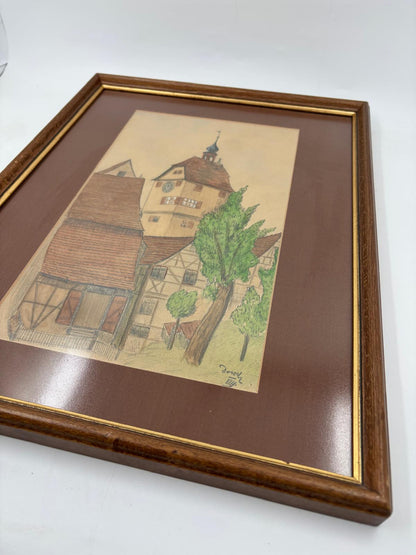 Vintage Bild Altstadt-Motiv im Holzrahmen ca. 40 x 30 cm