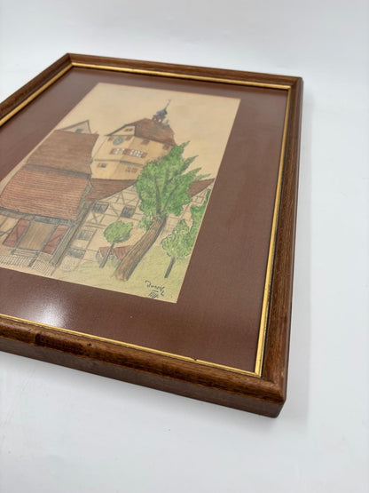 Vintage Bild Altstadt-Motiv im Holzrahmen ca. 40 x 30 cm