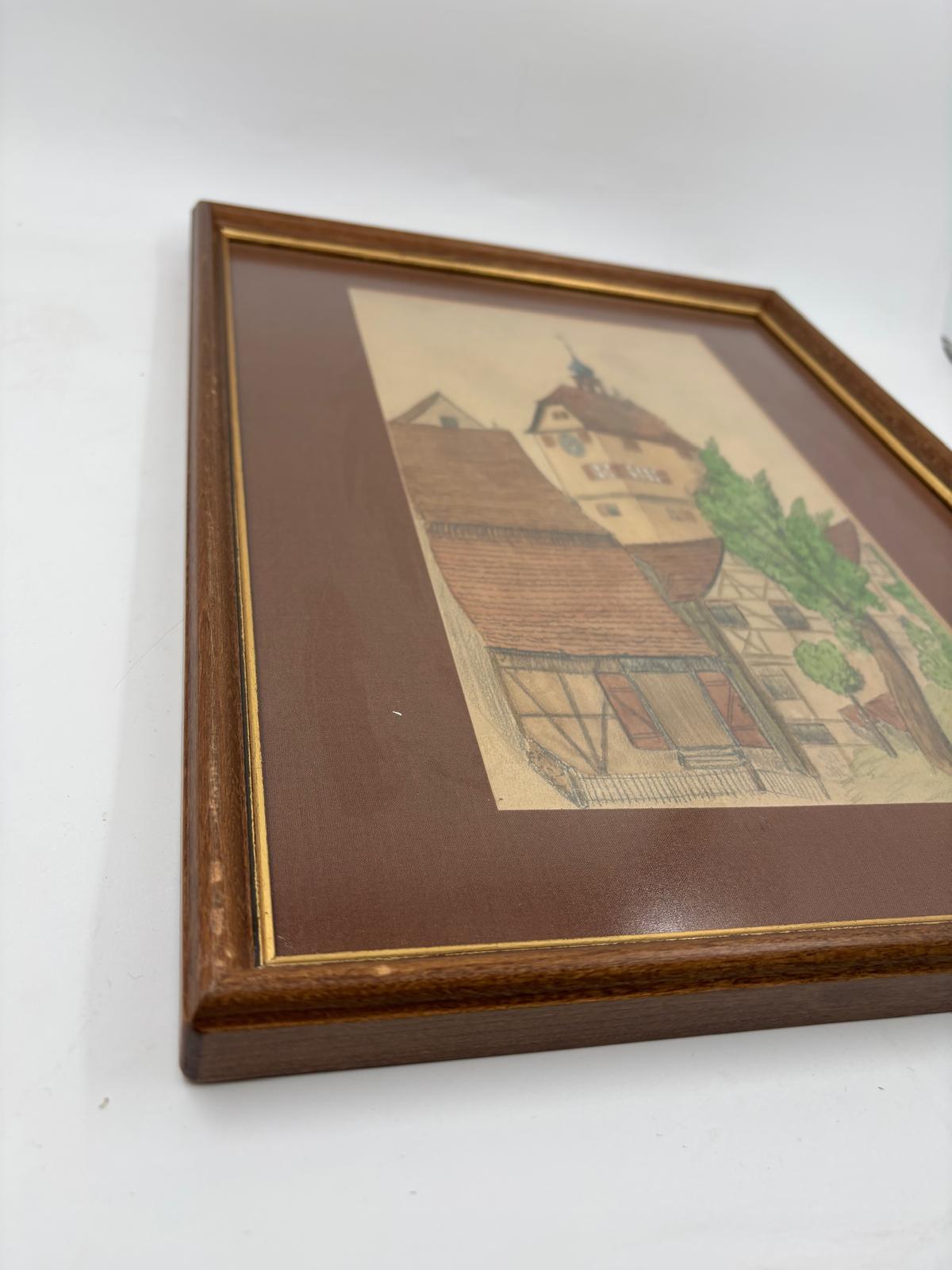 Vintage Bild Altstadt-Motiv im Holzrahmen ca. 40 x 30 cm