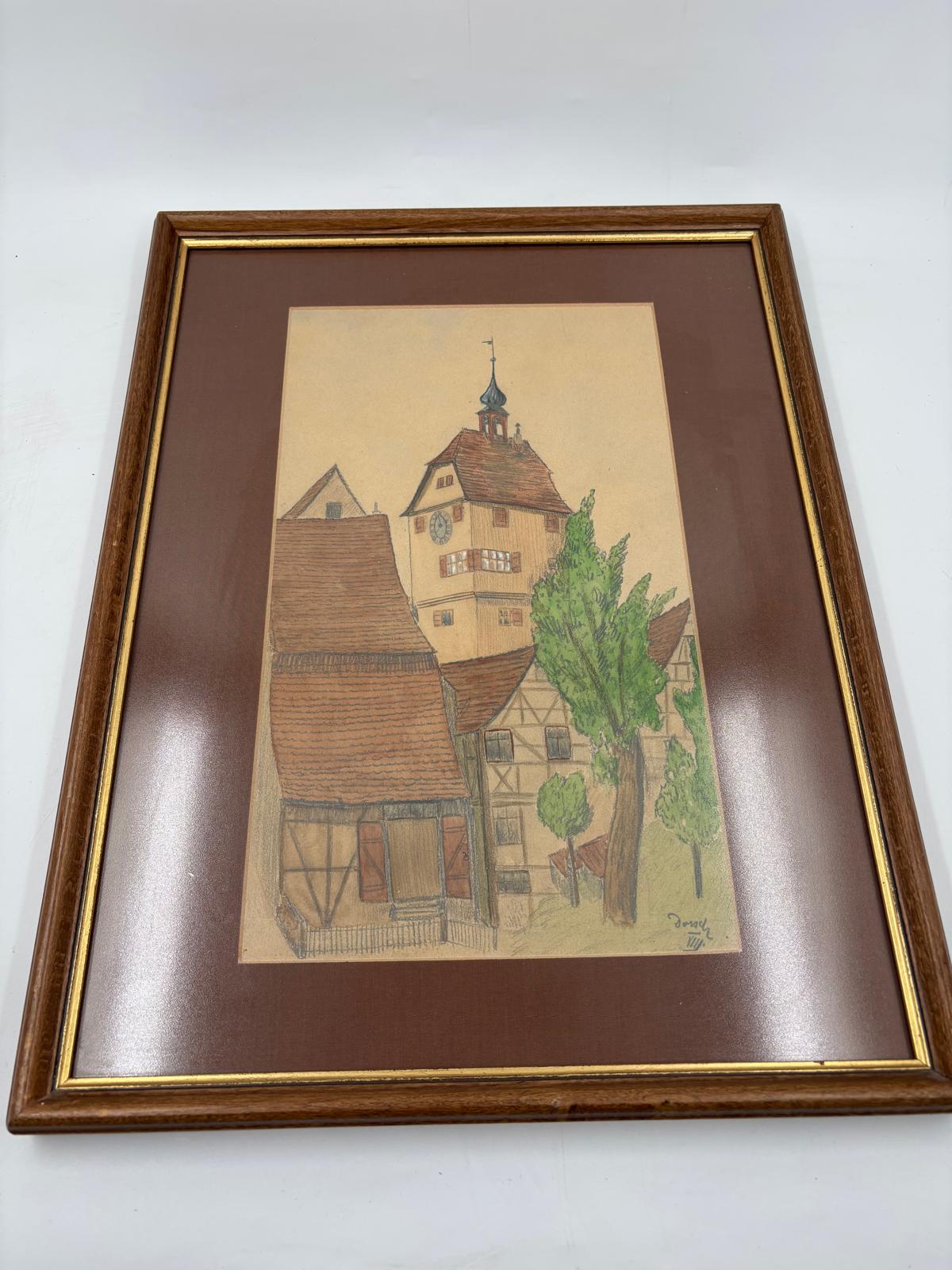 Vintage Bild Altstadt-Motiv im Holzrahmen ca. 40 x 30 cm
