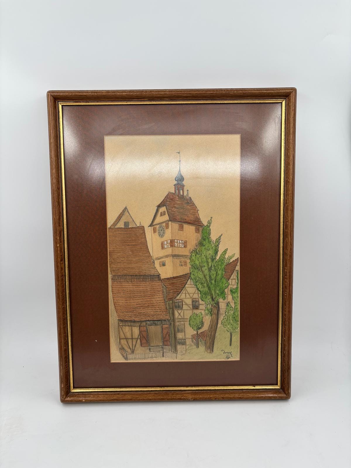 Vintage Bild Altstadt-Motiv im Holzrahmen ca. 40 x 30 cm