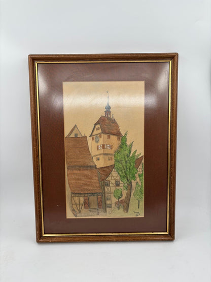 Vintage Bild Altstadt-Motiv im Holzrahmen ca. 40 x 30 cm