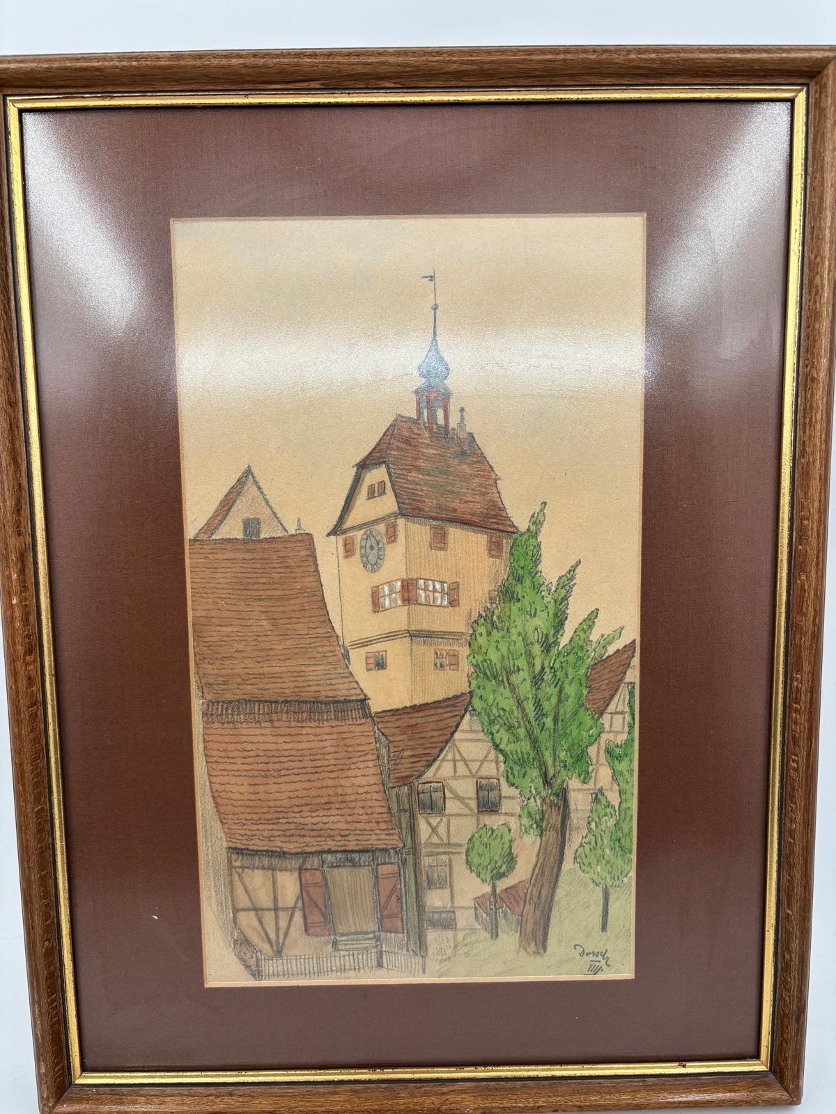 Vintage Bild Altstadt-Motiv im Holzrahmen ca. 40 x 30 cm