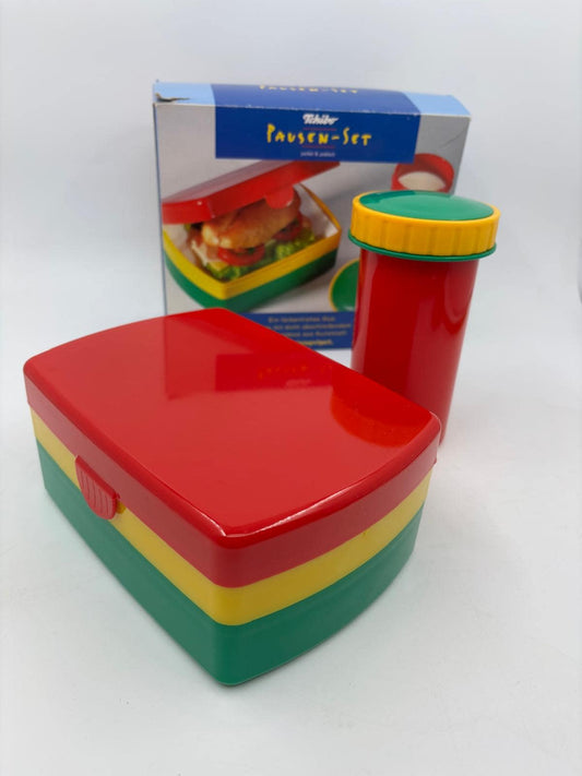 Vintage Pausen-Set Taschler-Set von Tschibo aus Kunststoff mit Dose und Becher originalverpackt