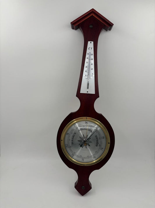 Vintage Barometer mit Thermometer aus Holz, 50cm