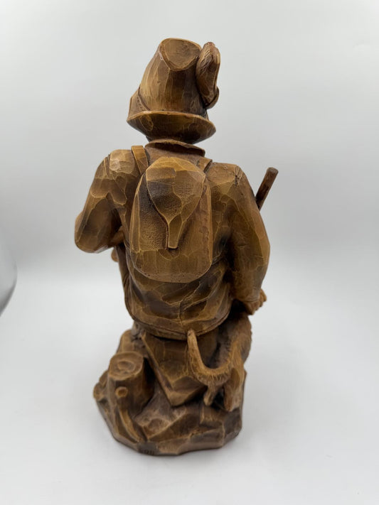 Vintage Holzfigur Bauer mit Korb und Hut handgeschnitzt, groß
