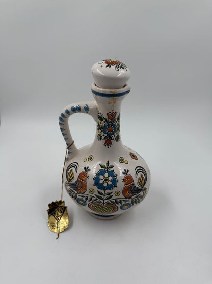 Vintage Vase Ulmer Keramik mit Deckel von Ulmer Keramik Folk Art Motiv