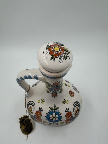 Vintage Vase Ulmer Keramik mit Deckel von Ulmer Keramik Folk Art Motiv