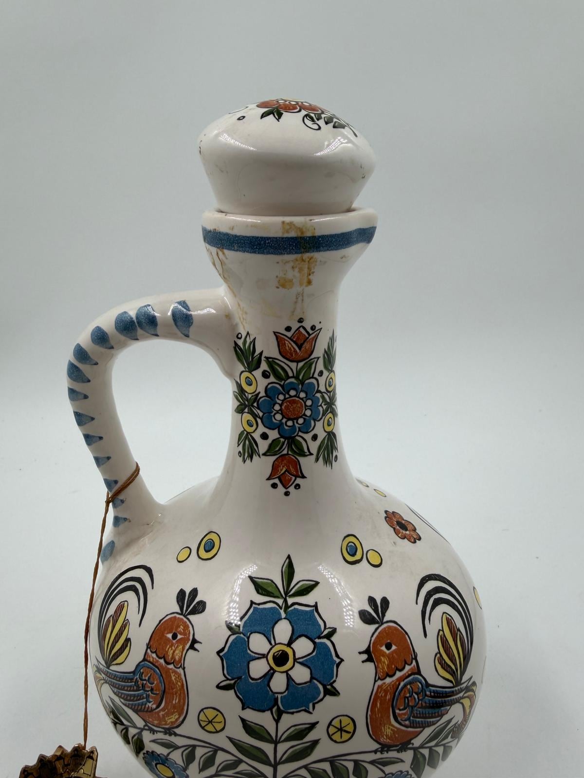 Vintage Vase Ulmer Keramik mit Deckel von Ulmer Keramik Folk Art Motiv