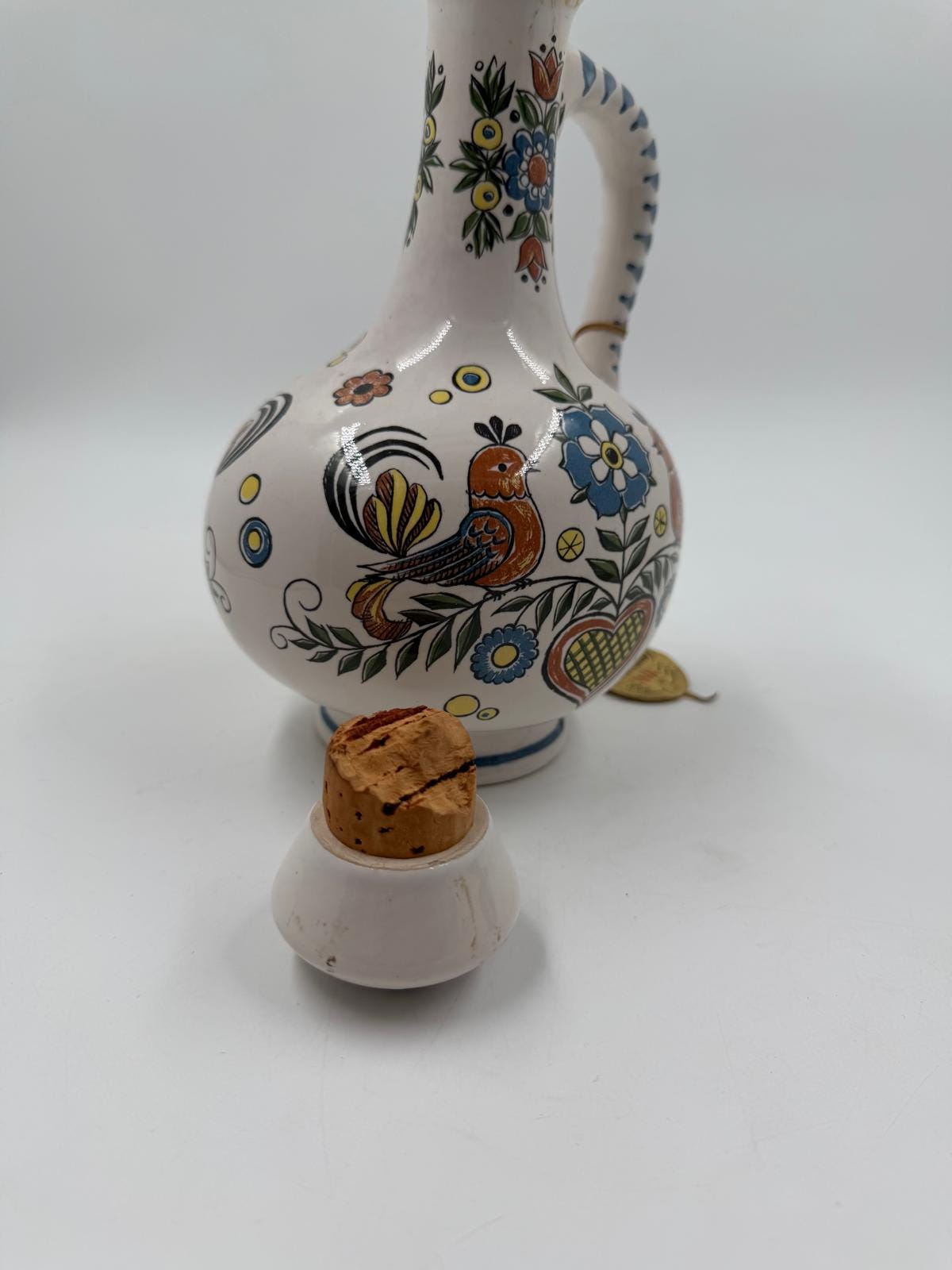 Vintage Vase Ulmer Keramik mit Deckel von Ulmer Keramik Folk Art Motiv