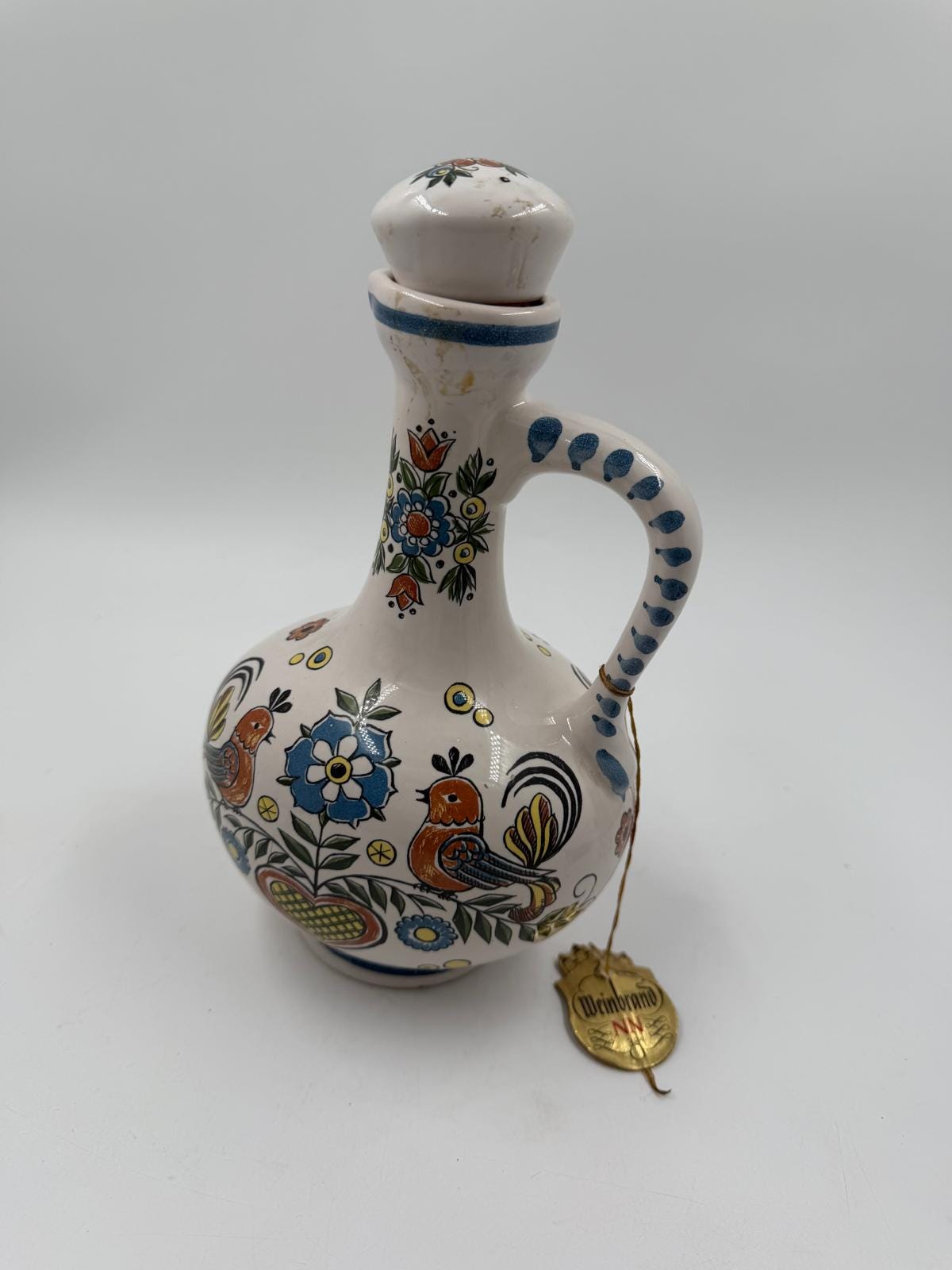 Vintage Vase Ulmer Keramik mit Deckel von Ulmer Keramik Folk Art Motiv